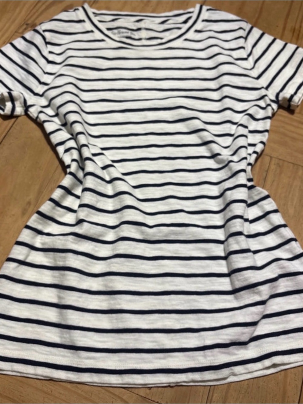 J. Crew White and Navy Striped Short Sleeve Tee